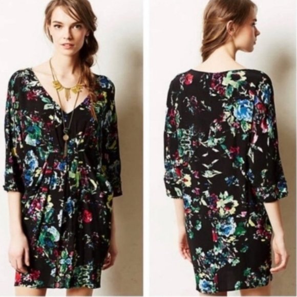 Anthropologie Maeve Floral Batwing Mini Dress Small - Picture 1 of 13